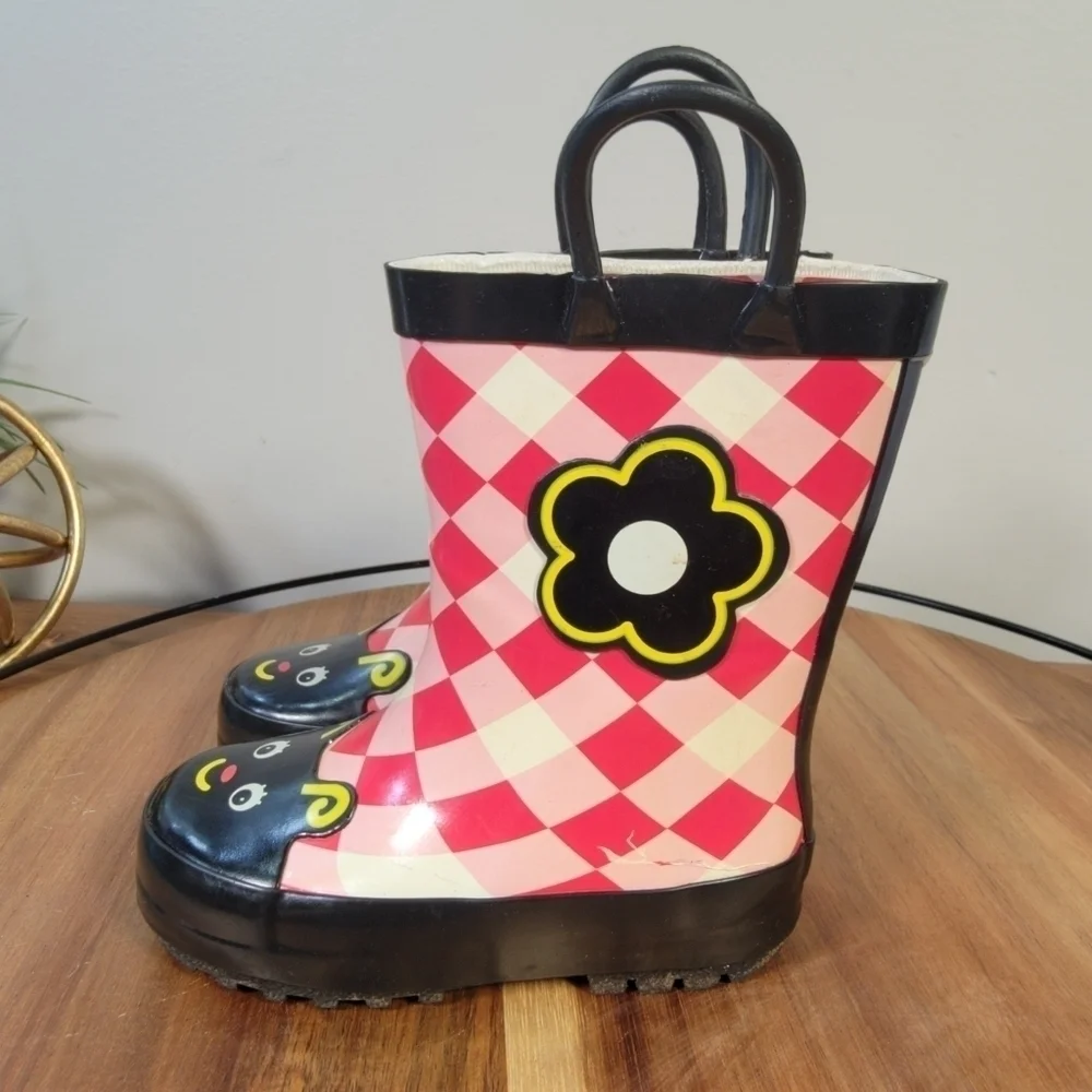 Kids Rain boots Flower Ladybug Gingham Picnic Checkerboard Size 5.5